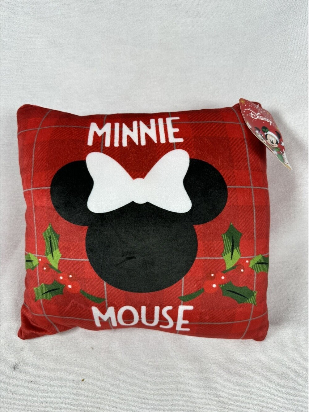 Disney Minnie Mouse Red Plaid Holiday Christmas Throw Pillow 12×10×5 Inches